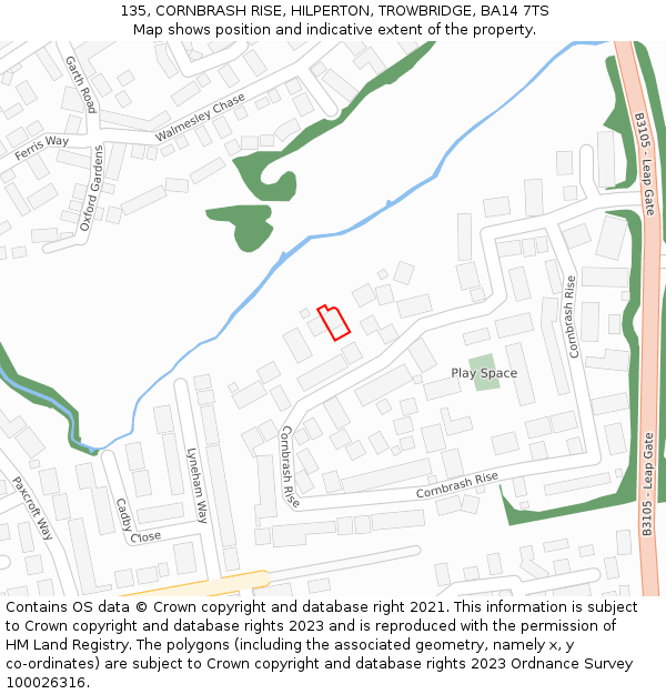 135, CORNBRASH RISE, HILPERTON, TROWBRIDGE, BA14 7TS: Location map and indicative extent of plot