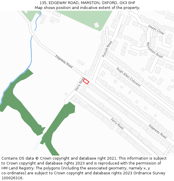 135, EDGEWAY ROAD, MARSTON, OXFORD, OX3 0HF: Location map and indicative extent of plot