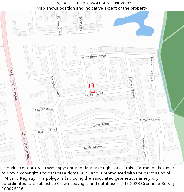 135, EXETER ROAD, WALLSEND, NE28 9YP: Location map and indicative extent of plot