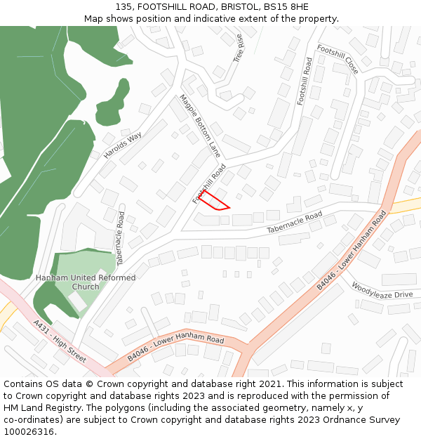 135, FOOTSHILL ROAD, BRISTOL, BS15 8HE: Location map and indicative extent of plot