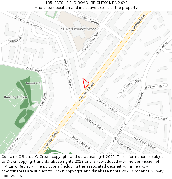 135, FRESHFIELD ROAD, BRIGHTON, BN2 9YE: Location map and indicative extent of plot