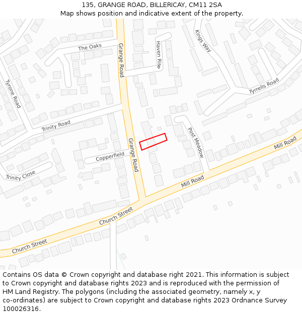 135, GRANGE ROAD, BILLERICAY, CM11 2SA: Location map and indicative extent of plot