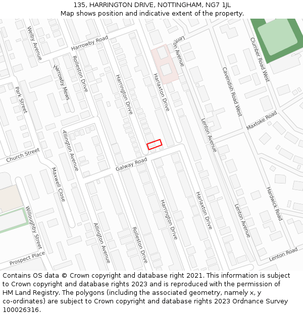 135, HARRINGTON DRIVE, NOTTINGHAM, NG7 1JL: Location map and indicative extent of plot