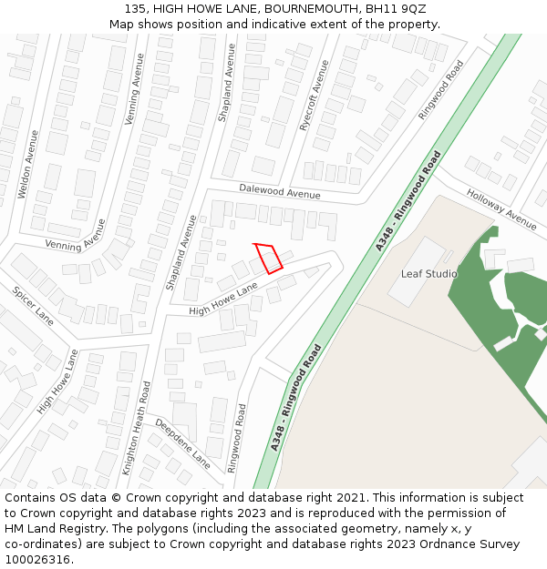 135, HIGH HOWE LANE, BOURNEMOUTH, BH11 9QZ: Location map and indicative extent of plot