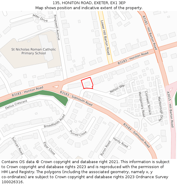 135, HONITON ROAD, EXETER, EX1 3EP: Location map and indicative extent of plot