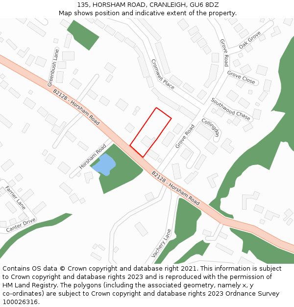 135, HORSHAM ROAD, CRANLEIGH, GU6 8DZ: Location map and indicative extent of plot