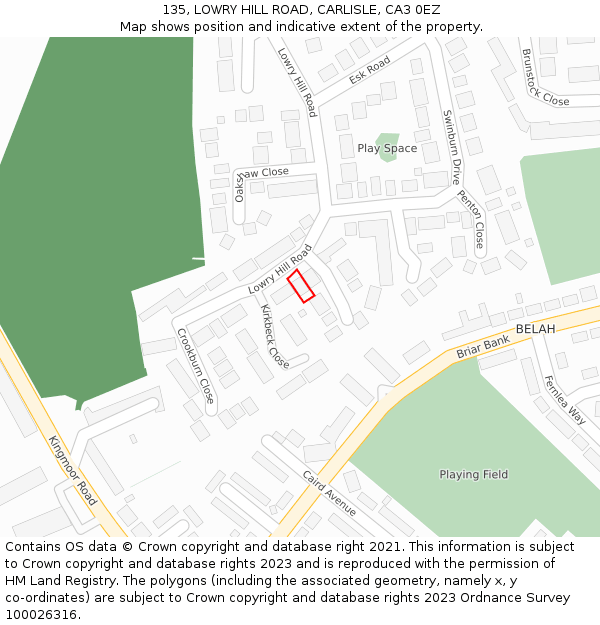 135, LOWRY HILL ROAD, CARLISLE, CA3 0EZ: Location map and indicative extent of plot