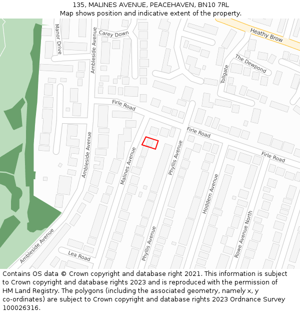 135, MALINES AVENUE, PEACEHAVEN, BN10 7RL: Location map and indicative extent of plot