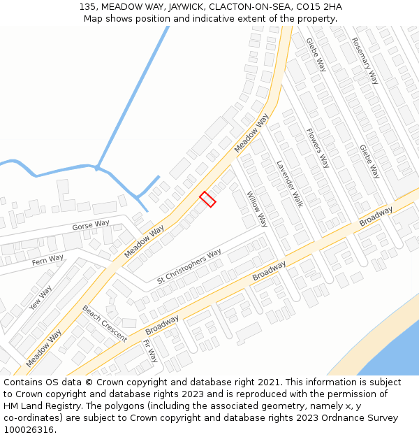 135, MEADOW WAY, JAYWICK, CLACTON-ON-SEA, CO15 2HA: Location map and indicative extent of plot