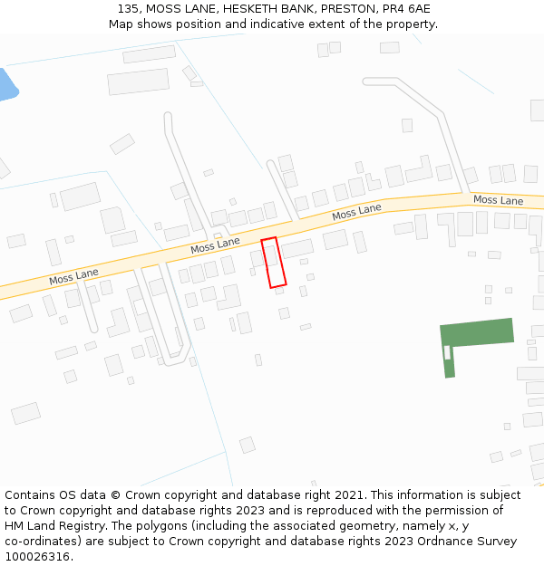 135, MOSS LANE, HESKETH BANK, PRESTON, PR4 6AE: Location map and indicative extent of plot