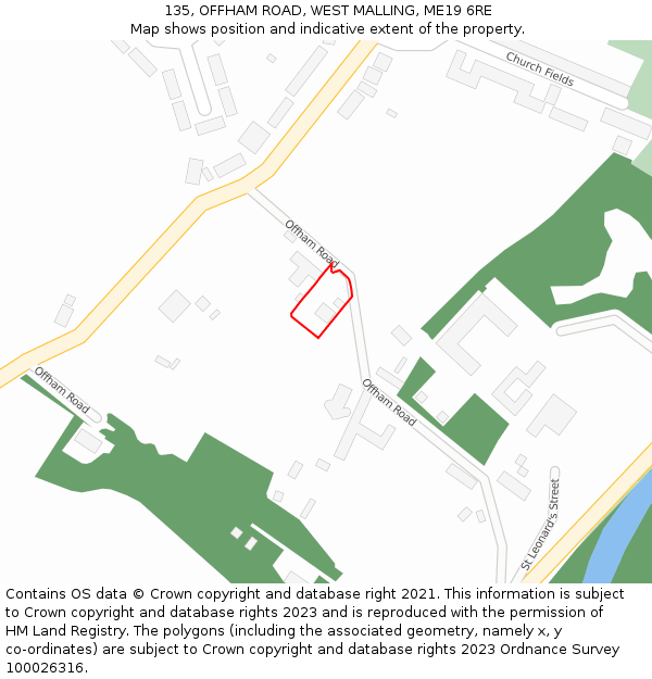 135, OFFHAM ROAD, WEST MALLING, ME19 6RE: Location map and indicative extent of plot