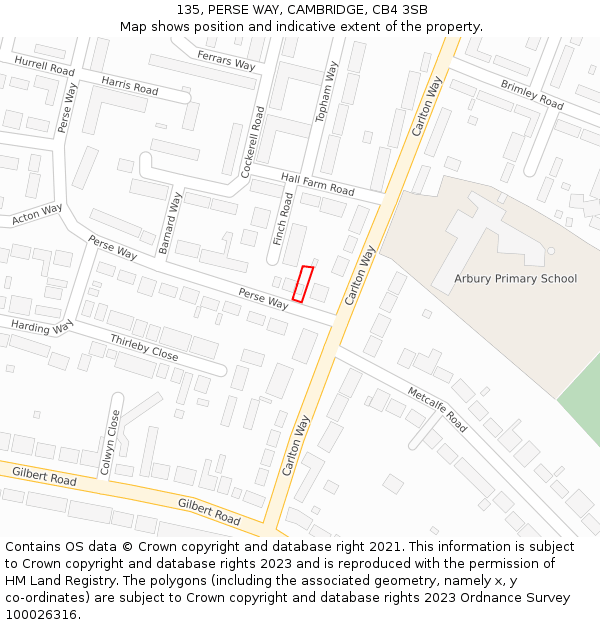 135, PERSE WAY, CAMBRIDGE, CB4 3SB: Location map and indicative extent of plot