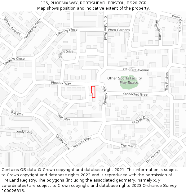 135, PHOENIX WAY, PORTISHEAD, BRISTOL, BS20 7GP: Location map and indicative extent of plot