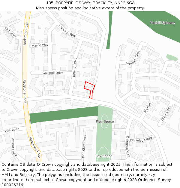 135, POPPYFIELDS WAY, BRACKLEY, NN13 6GA: Location map and indicative extent of plot