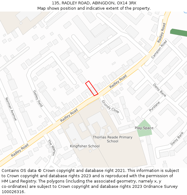 135, RADLEY ROAD, ABINGDON, OX14 3RX: Location map and indicative extent of plot