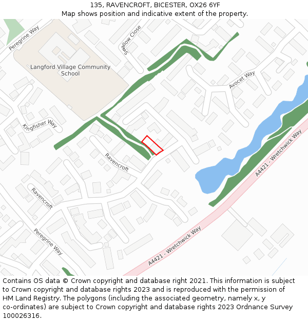 135, RAVENCROFT, BICESTER, OX26 6YF: Location map and indicative extent of plot