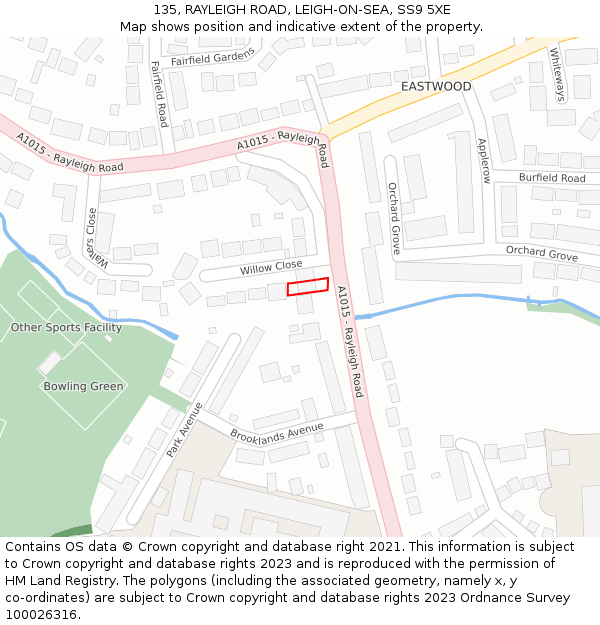 135, RAYLEIGH ROAD, LEIGH-ON-SEA, SS9 5XE: Location map and indicative extent of plot