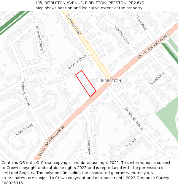 135, RIBBLETON AVENUE, RIBBLETON, PRESTON, PR2 6YS: Location map and indicative extent of plot