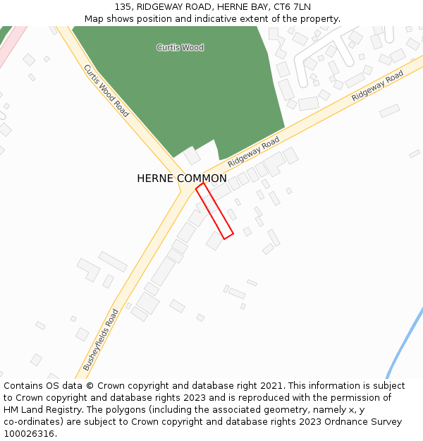 135, RIDGEWAY ROAD, HERNE BAY, CT6 7LN: Location map and indicative extent of plot