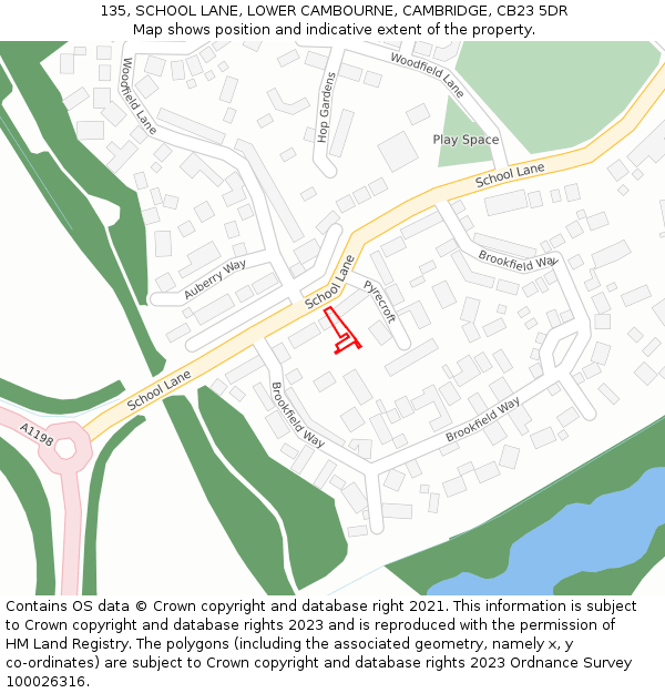 135, SCHOOL LANE, LOWER CAMBOURNE, CAMBRIDGE, CB23 5DR: Location map and indicative extent of plot