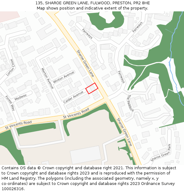 135, SHAROE GREEN LANE, FULWOOD, PRESTON, PR2 8HE: Location map and indicative extent of plot