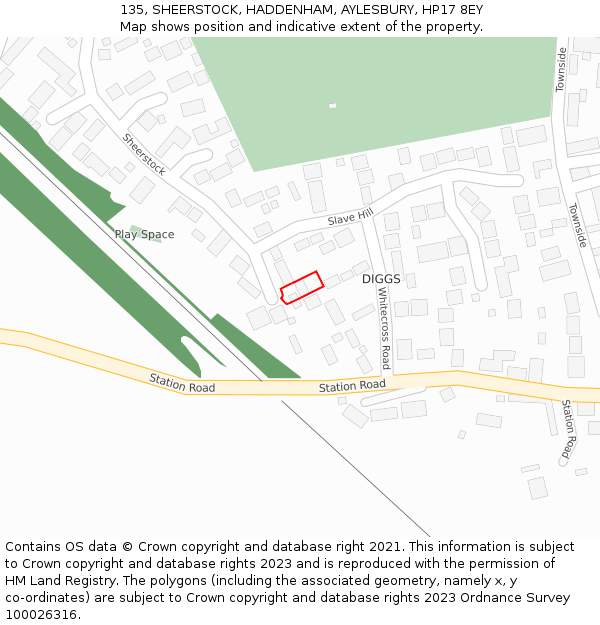 135, SHEERSTOCK, HADDENHAM, AYLESBURY, HP17 8EY: Location map and indicative extent of plot