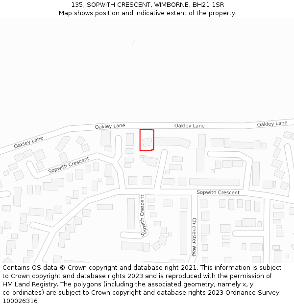 135, SOPWITH CRESCENT, WIMBORNE, BH21 1SR: Location map and indicative extent of plot