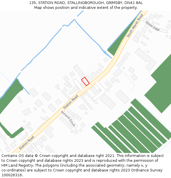 135, STATION ROAD, STALLINGBOROUGH, GRIMSBY, DN41 8AL: Location map and indicative extent of plot