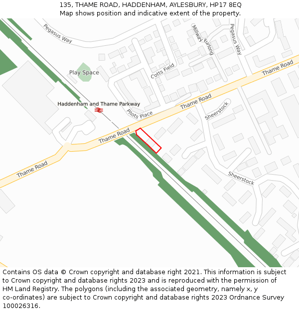 135, THAME ROAD, HADDENHAM, AYLESBURY, HP17 8EQ: Location map and indicative extent of plot