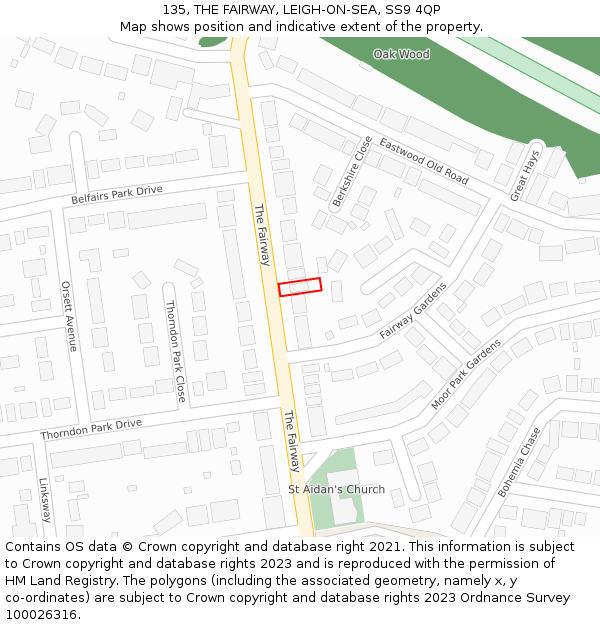 135, THE FAIRWAY, LEIGH-ON-SEA, SS9 4QP: Location map and indicative extent of plot
