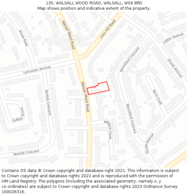 135, WALSALL WOOD ROAD, WALSALL, WS9 8RD: Location map and indicative extent of plot