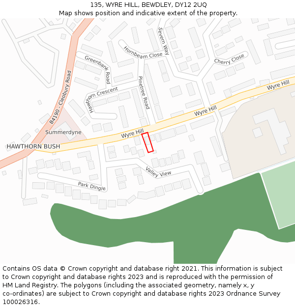 135, WYRE HILL, BEWDLEY, DY12 2UQ: Location map and indicative extent of plot