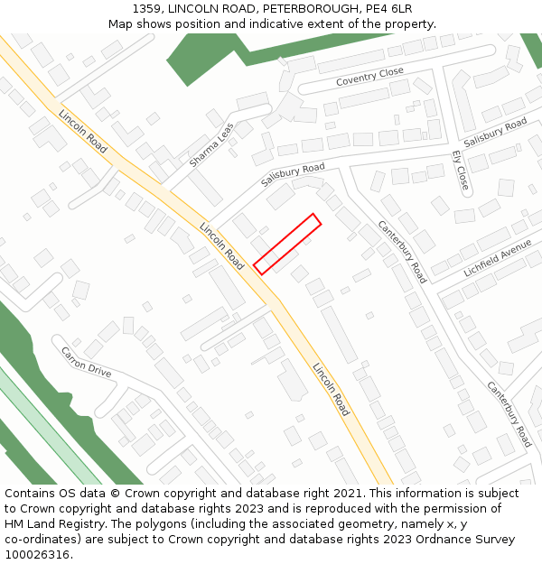 1359, LINCOLN ROAD, PETERBOROUGH, PE4 6LR: Location map and indicative extent of plot