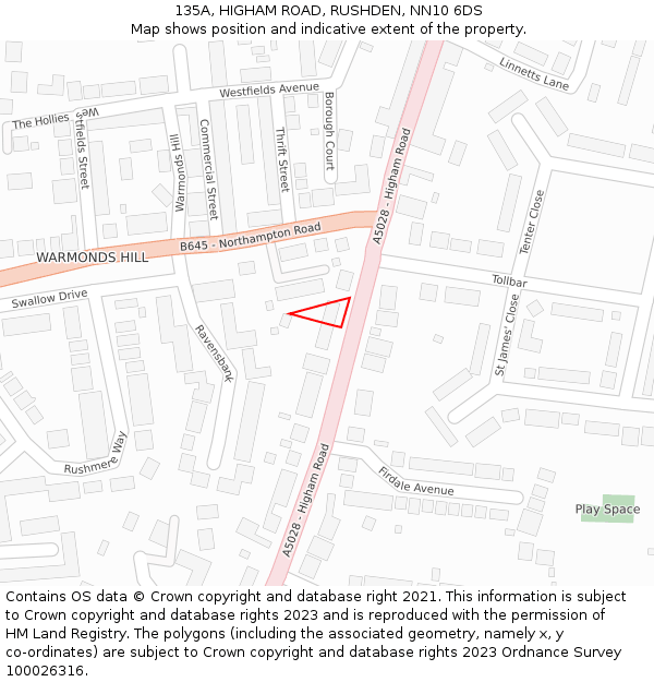 135A, HIGHAM ROAD, RUSHDEN, NN10 6DS: Location map and indicative extent of plot