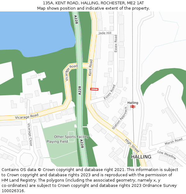 135A, KENT ROAD, HALLING, ROCHESTER, ME2 1AT: Location map and indicative extent of plot