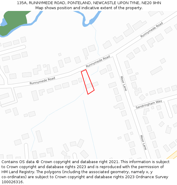 135A, RUNNYMEDE ROAD, PONTELAND, NEWCASTLE UPON TYNE, NE20 9HN: Location map and indicative extent of plot