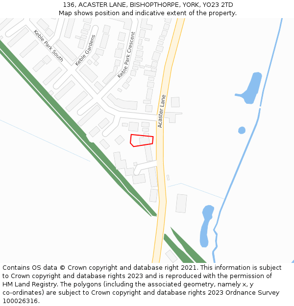 136, ACASTER LANE, BISHOPTHORPE, YORK, YO23 2TD: Location map and indicative extent of plot