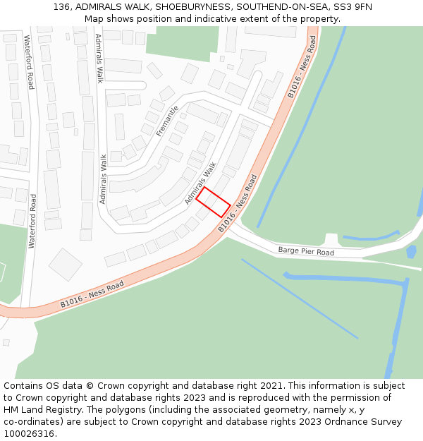136, ADMIRALS WALK, SHOEBURYNESS, SOUTHEND-ON-SEA, SS3 9FN: Location map and indicative extent of plot