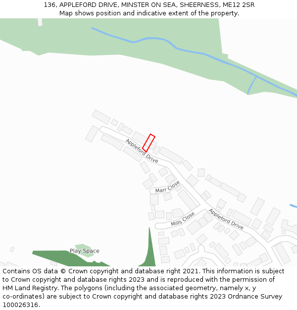 136, APPLEFORD DRIVE, MINSTER ON SEA, SHEERNESS, ME12 2SR: Location map and indicative extent of plot