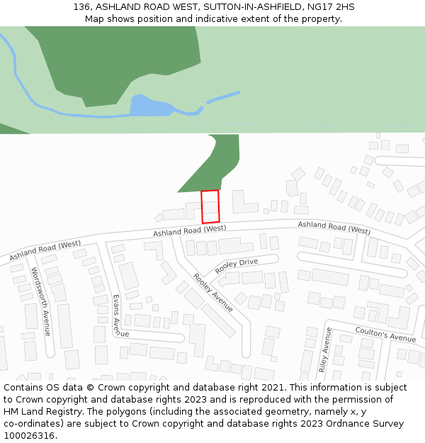 136, ASHLAND ROAD WEST, SUTTON-IN-ASHFIELD, NG17 2HS: Location map and indicative extent of plot