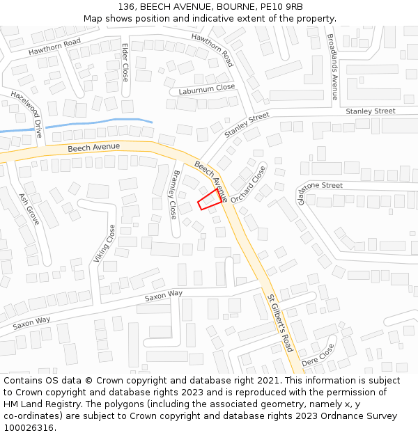 136, BEECH AVENUE, BOURNE, PE10 9RB: Location map and indicative extent of plot