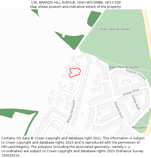 136, BRANDS HILL AVENUE, HIGH WYCOMBE, HP13 5QP: Location map and indicative extent of plot