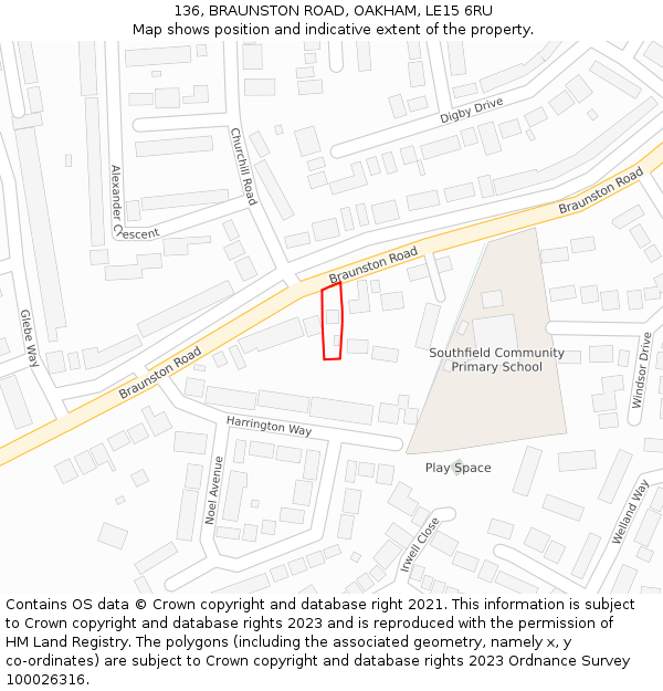 136, BRAUNSTON ROAD, OAKHAM, LE15 6RU: Location map and indicative extent of plot