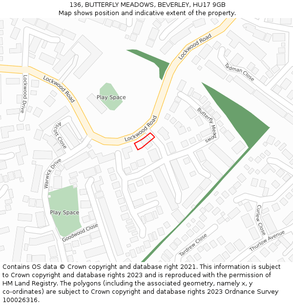 136, BUTTERFLY MEADOWS, BEVERLEY, HU17 9GB: Location map and indicative extent of plot