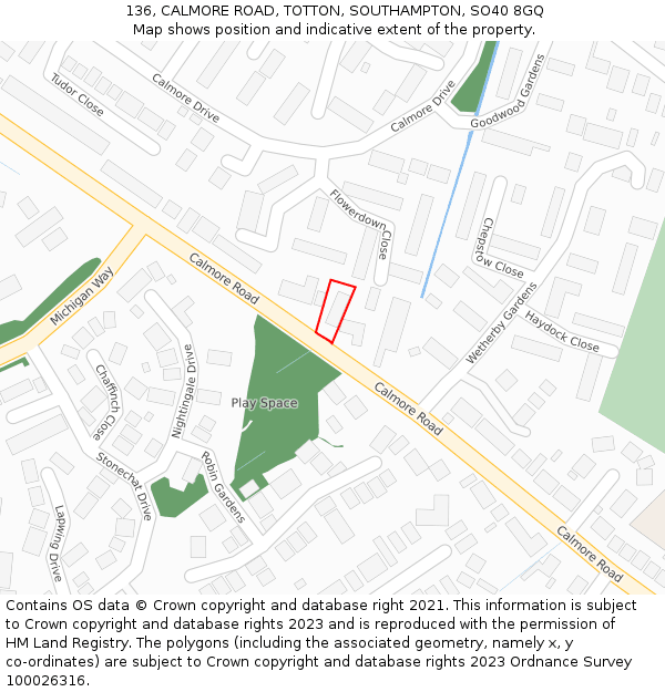 136, CALMORE ROAD, TOTTON, SOUTHAMPTON, SO40 8GQ: Location map and indicative extent of plot