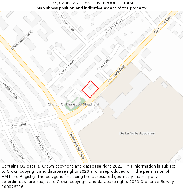 136, CARR LANE EAST, LIVERPOOL, L11 4SL: Location map and indicative extent of plot