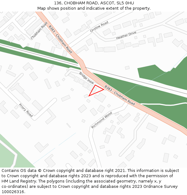 136, CHOBHAM ROAD, ASCOT, SL5 0HU: Location map and indicative extent of plot