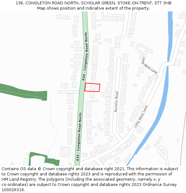 136, CONGLETON ROAD NORTH, SCHOLAR GREEN, STOKE-ON-TRENT, ST7 3HB: Location map and indicative extent of plot