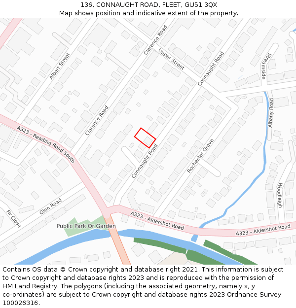 136, CONNAUGHT ROAD, FLEET, GU51 3QX: Location map and indicative extent of plot