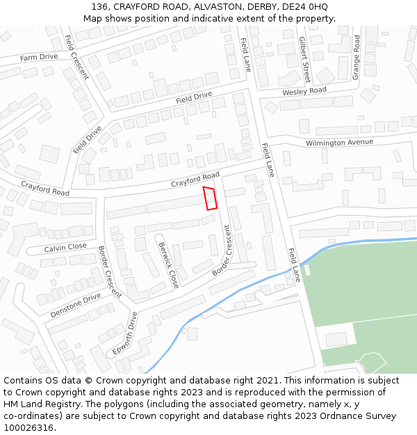 136, CRAYFORD ROAD, ALVASTON, DERBY, DE24 0HQ: Location map and indicative extent of plot